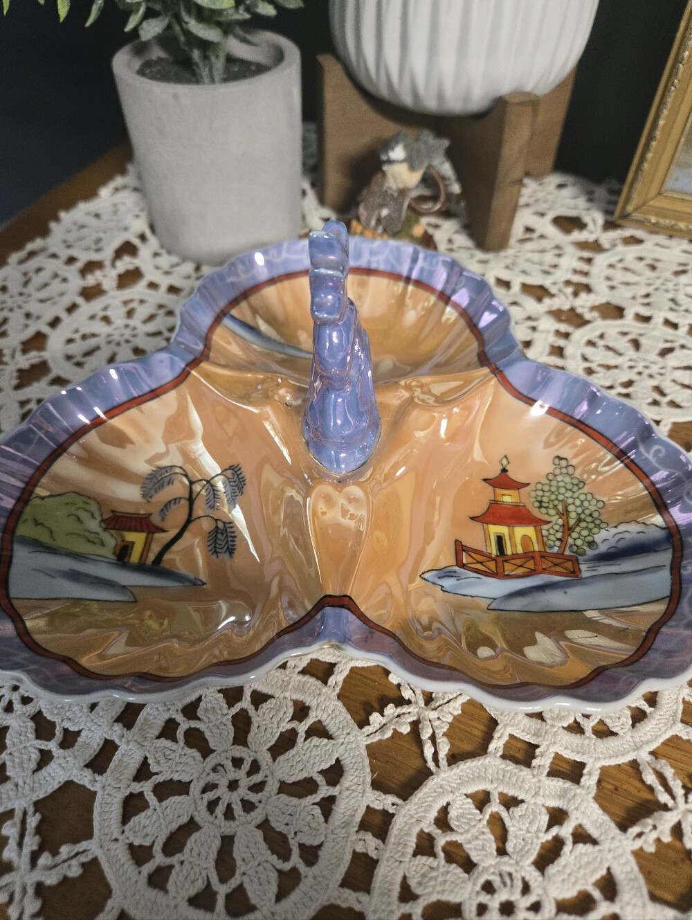 1920s–30s Japanese Lustreware Divided Serving Dish